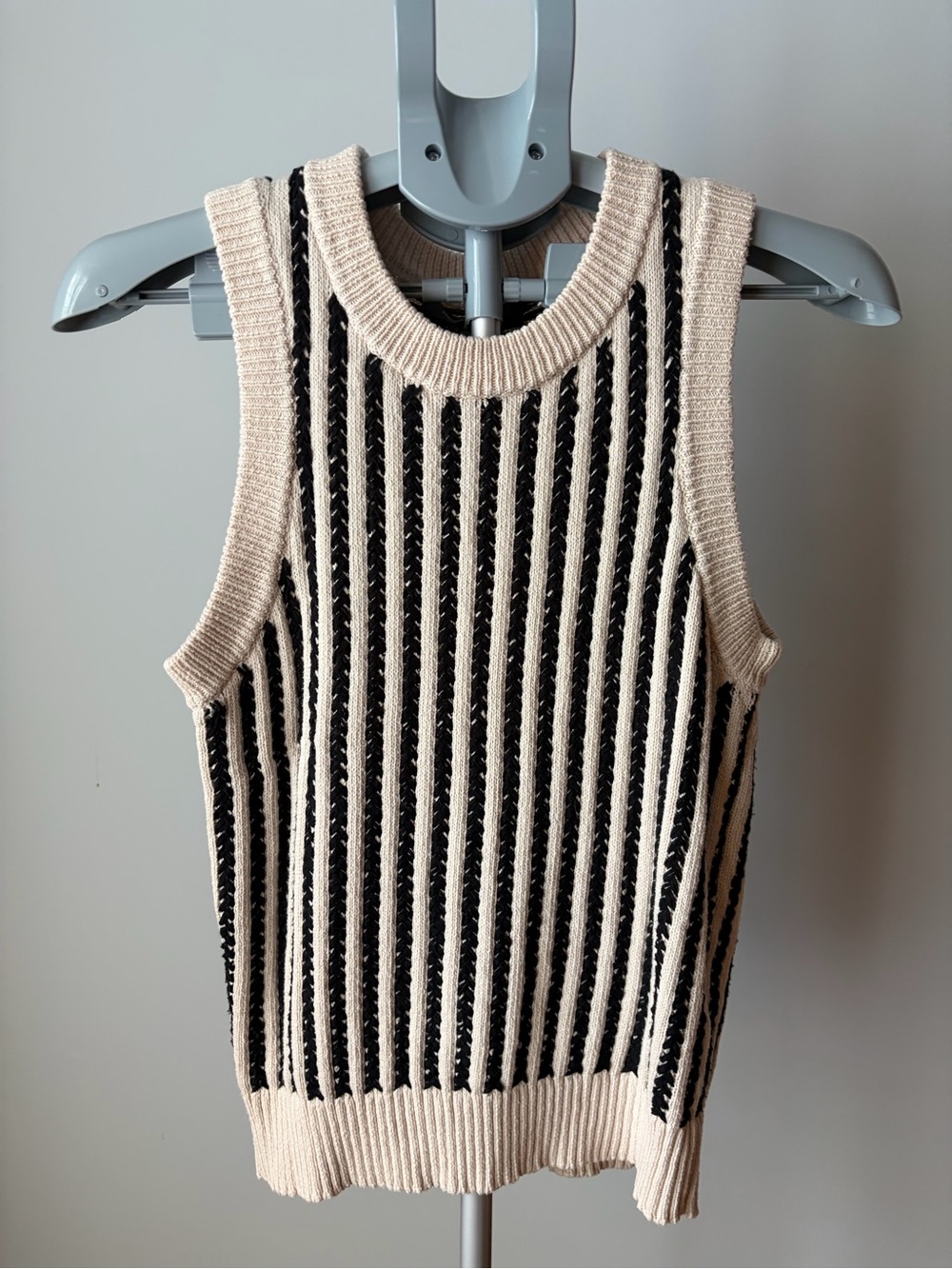 French Connection Cream and Black Striped Knit Vest